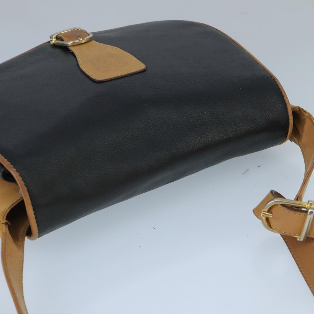 CELINE Shoulder Bag Leather Black Brown Gold Auth bs19817