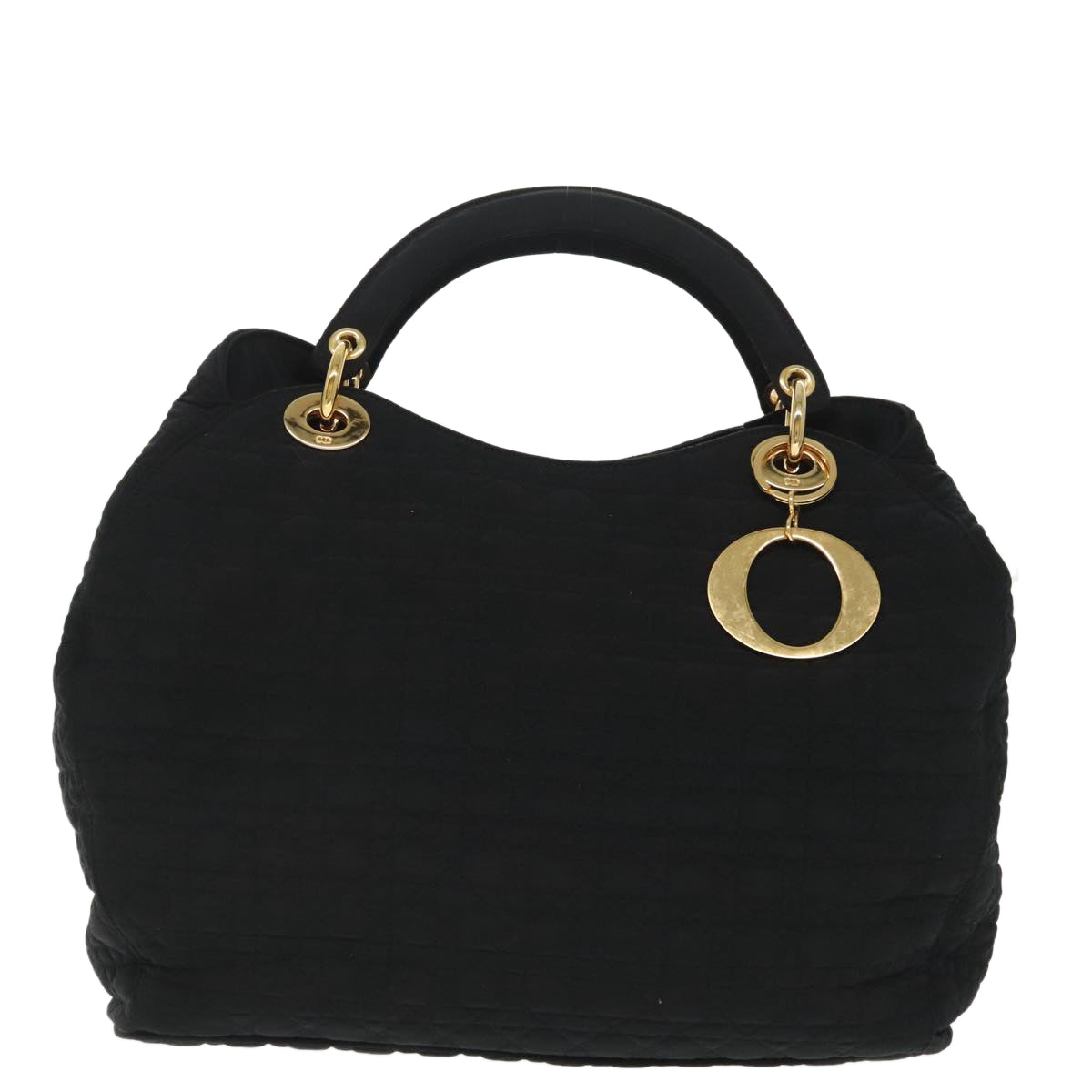 Christian Dior Canage Hand Bag Nylon Black Gold Auth bs19828