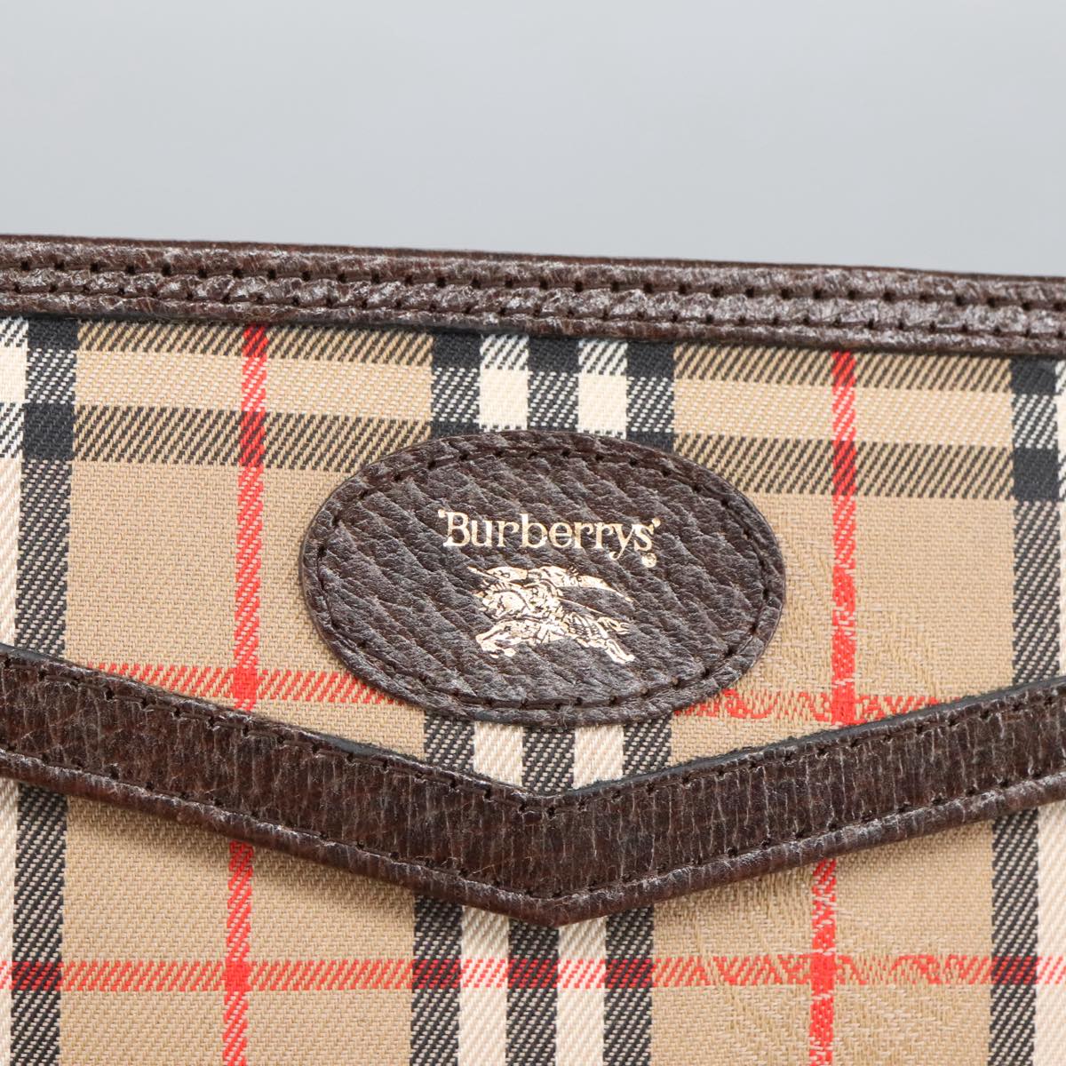 Burberrys Nova Check Pouch Canvas Beige Brown Auth bs19832