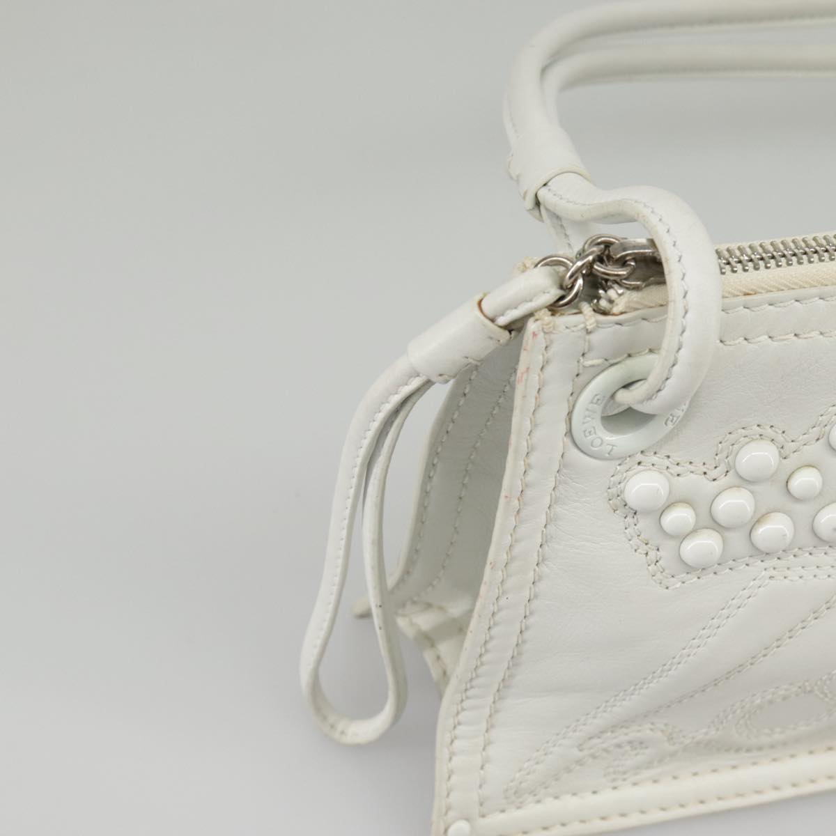 LOEWE Shoulder Bag Leather White Silver Auth bs19840