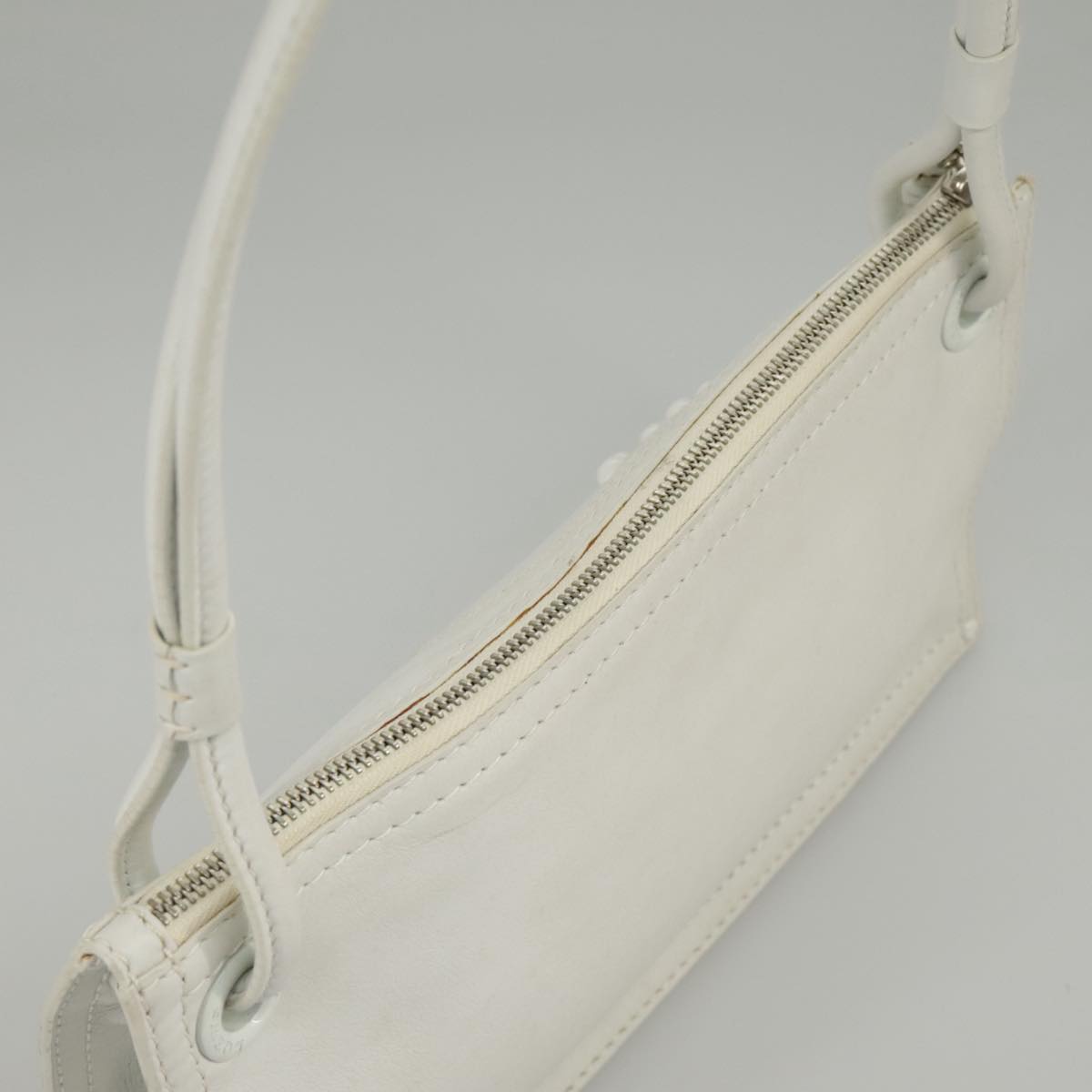 LOEWE Shoulder Bag Leather White Silver Auth bs19840