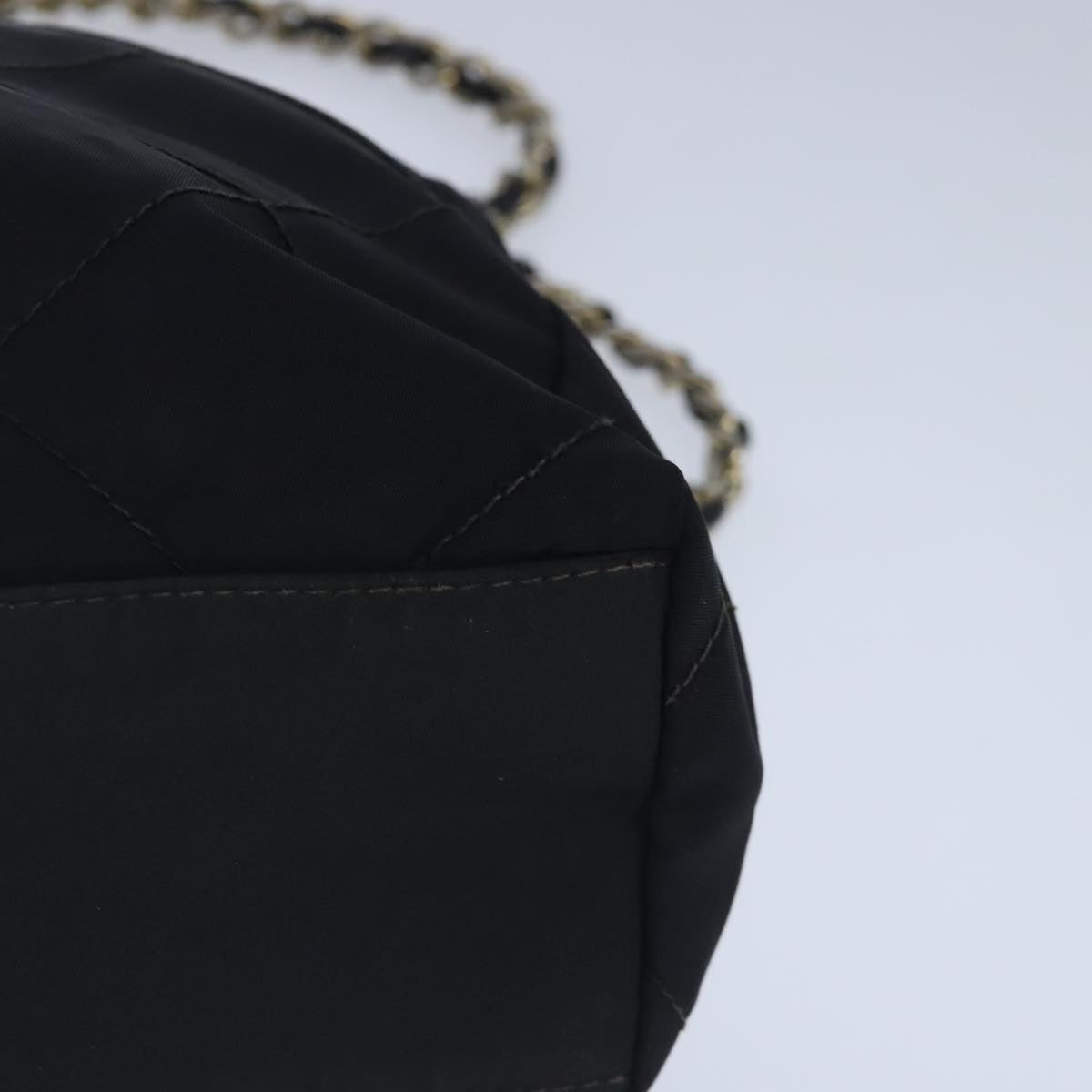 PRADA Chain Shoulder Bag Nylon Black Gold Auth bs19850