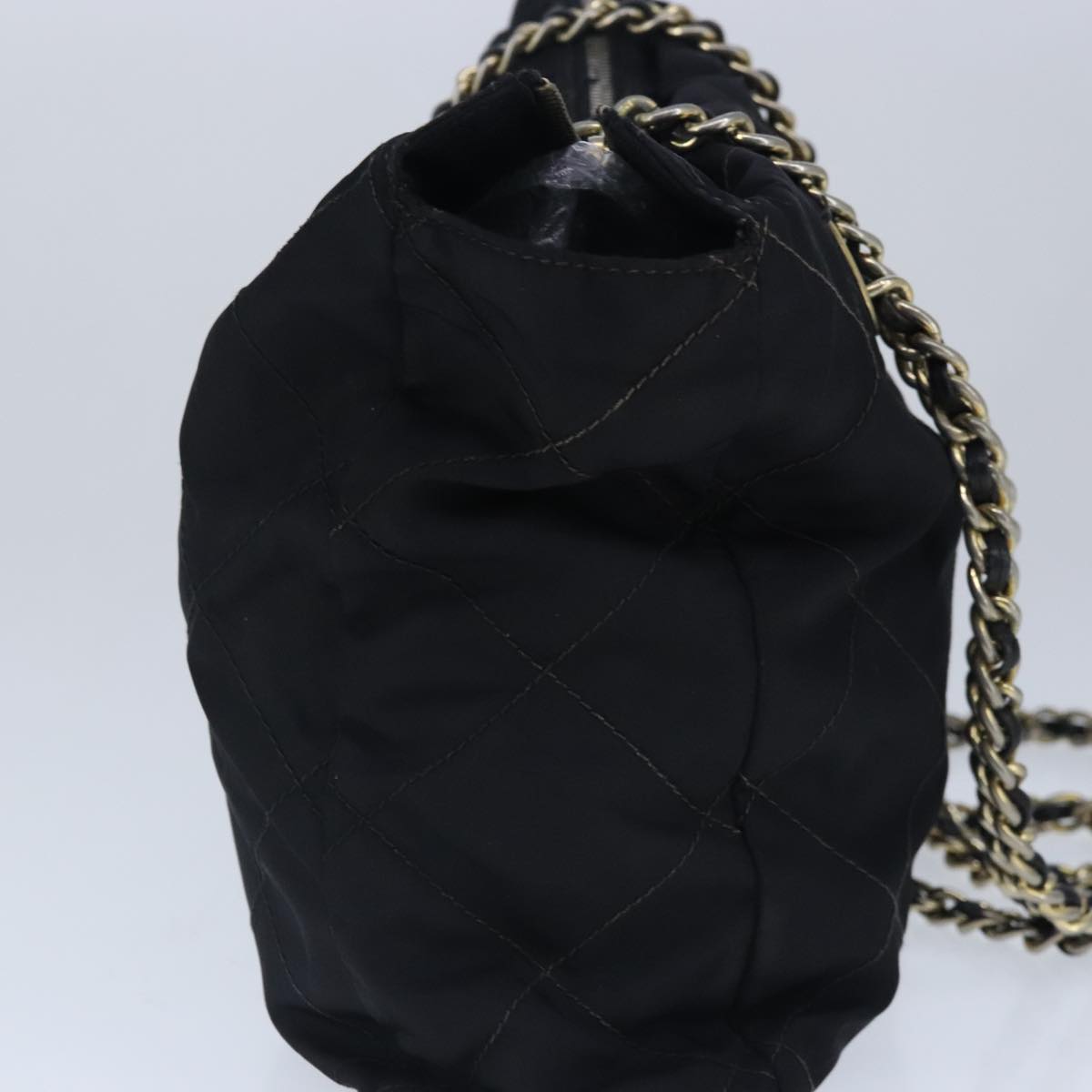 PRADA Chain Shoulder Bag Nylon Black Gold Auth bs19850