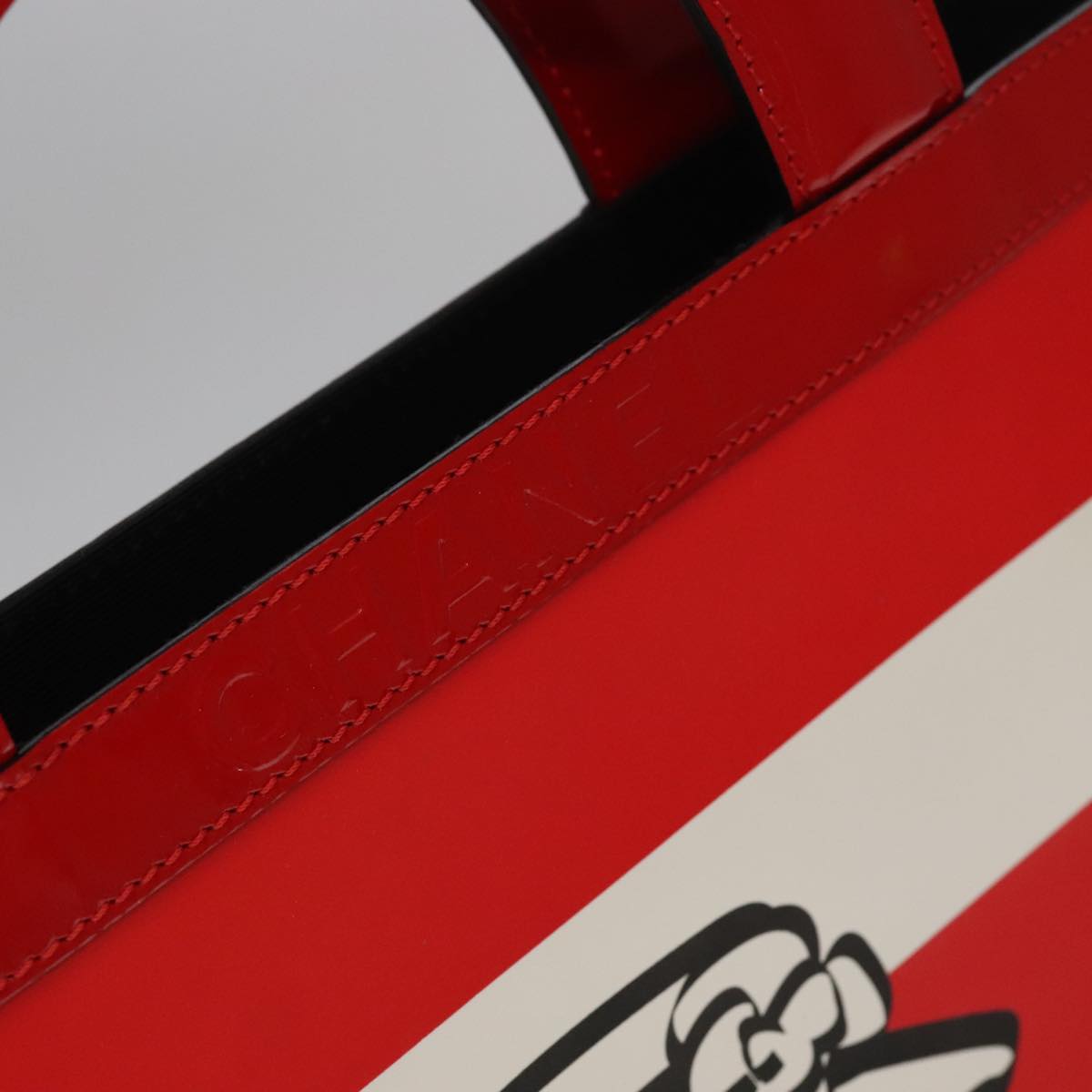 CHANEL Mademoiselle Choco Bar line Tote Bag Leather Red CC Auth bs19852V