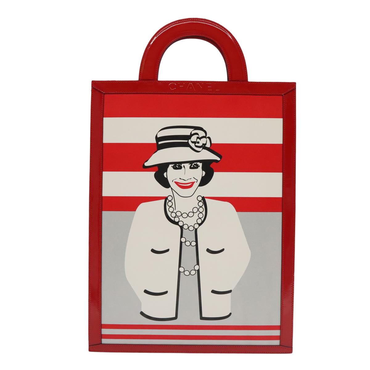 CHANEL Mademoiselle Choco Bar line Tote Bag Leather Red CC Auth bs19852V