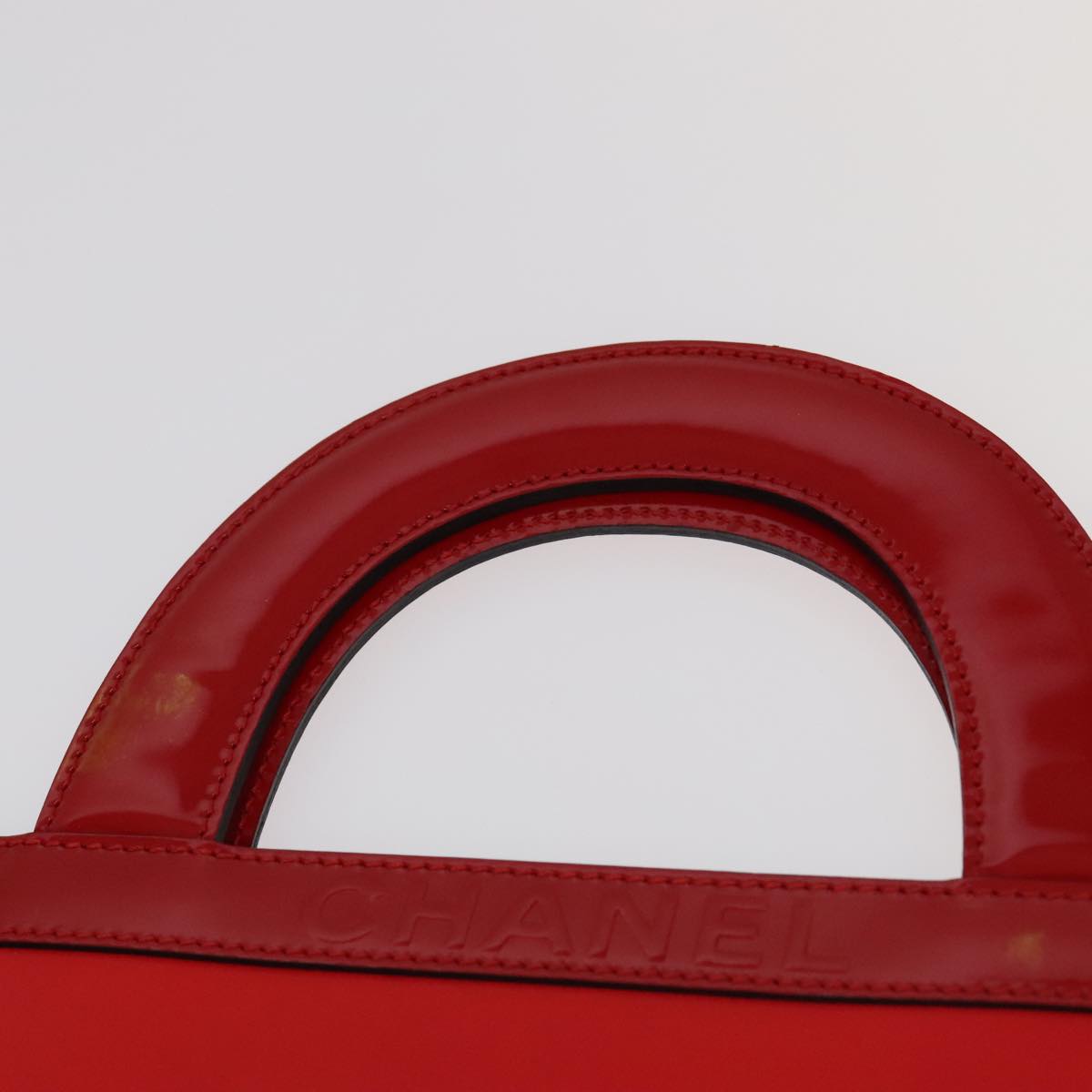 CHANEL Mademoiselle Choco Bar line Tote Bag Leather Red CC Auth bs19852V