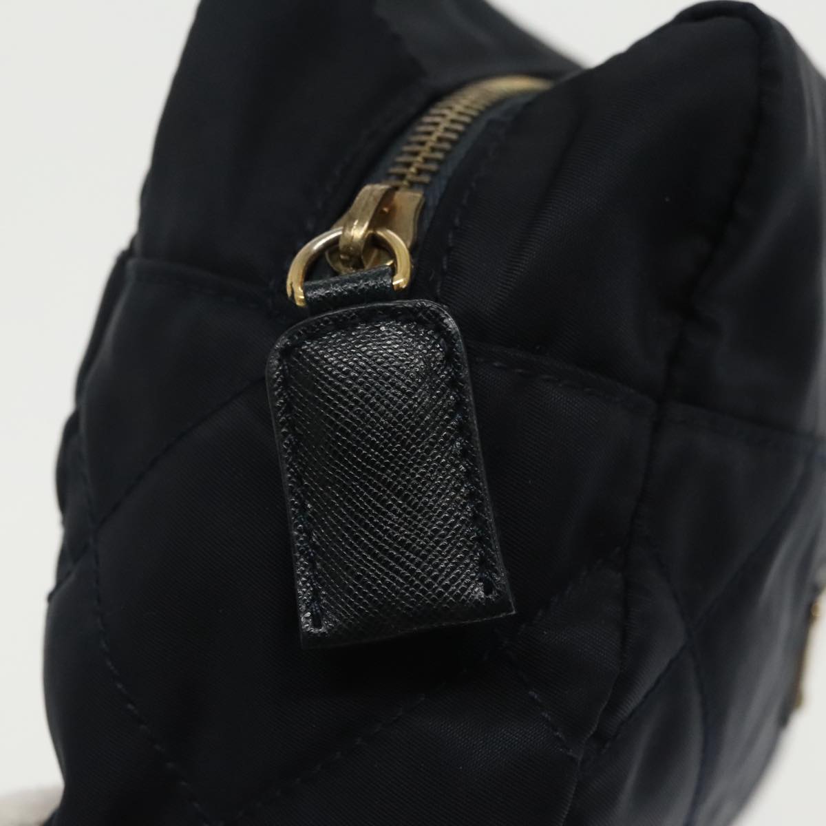 PRADA Pouch Nylon Navy Gold Auth bs19865