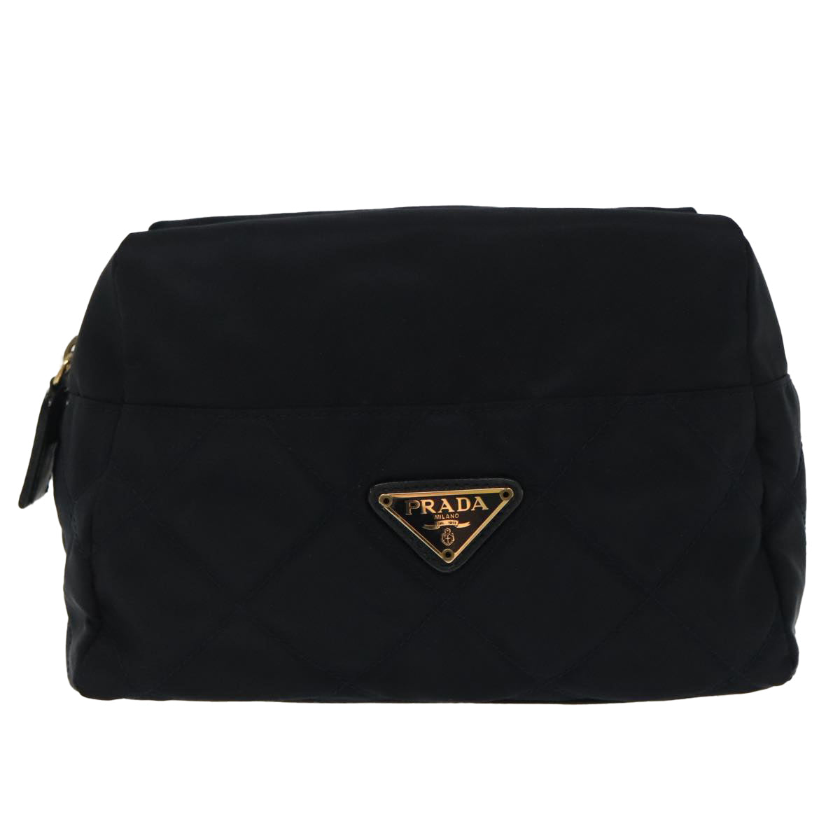 PRADA Pouch Nylon Navy Gold Auth bs19865