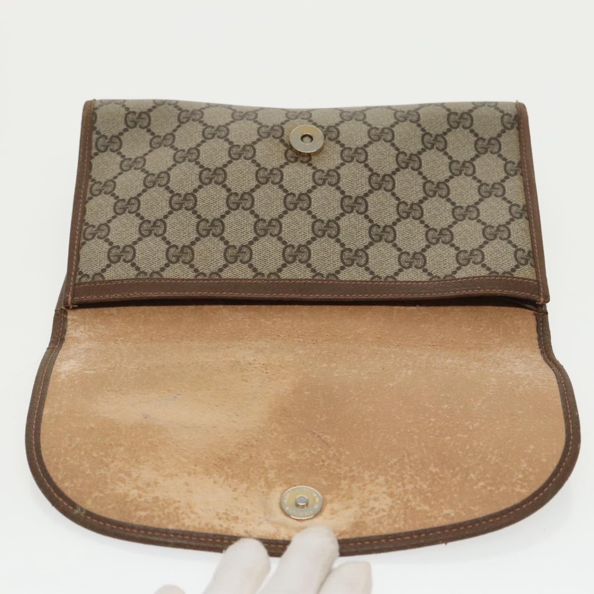 GUCCI GG Supreme Web Sherry Line Clutch Bag PVC Beige 89 01 030 Auth bs19871