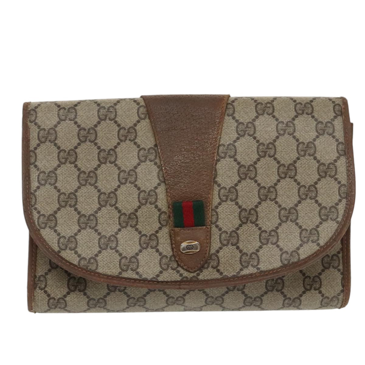 GUCCI GG Supreme Web Sherry Line Clutch Bag PVC Beige 89 01 030 Auth bs19871