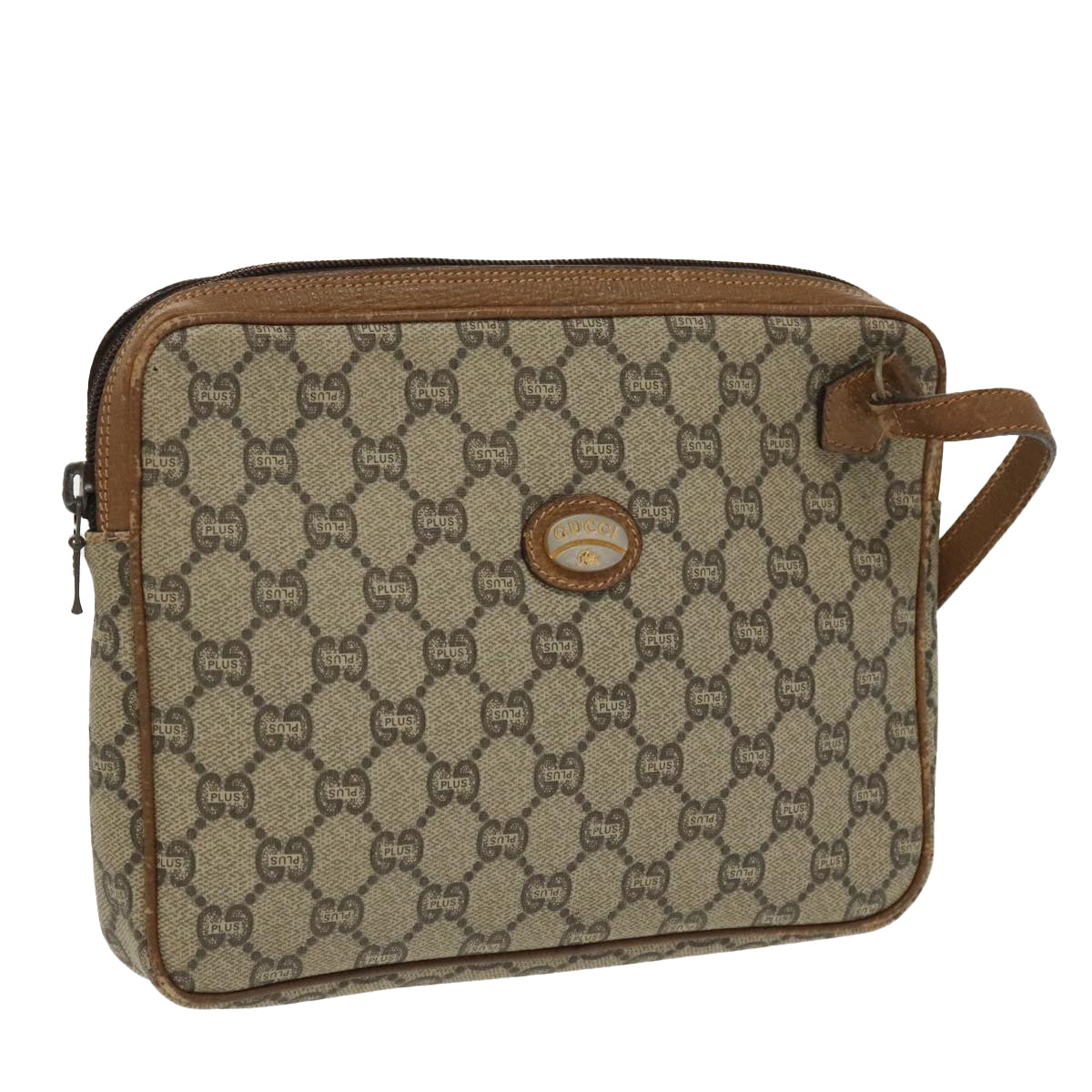 GUCCI GG Plus Supreme Clutch Bag PVC Leather Beige Auth bs19872