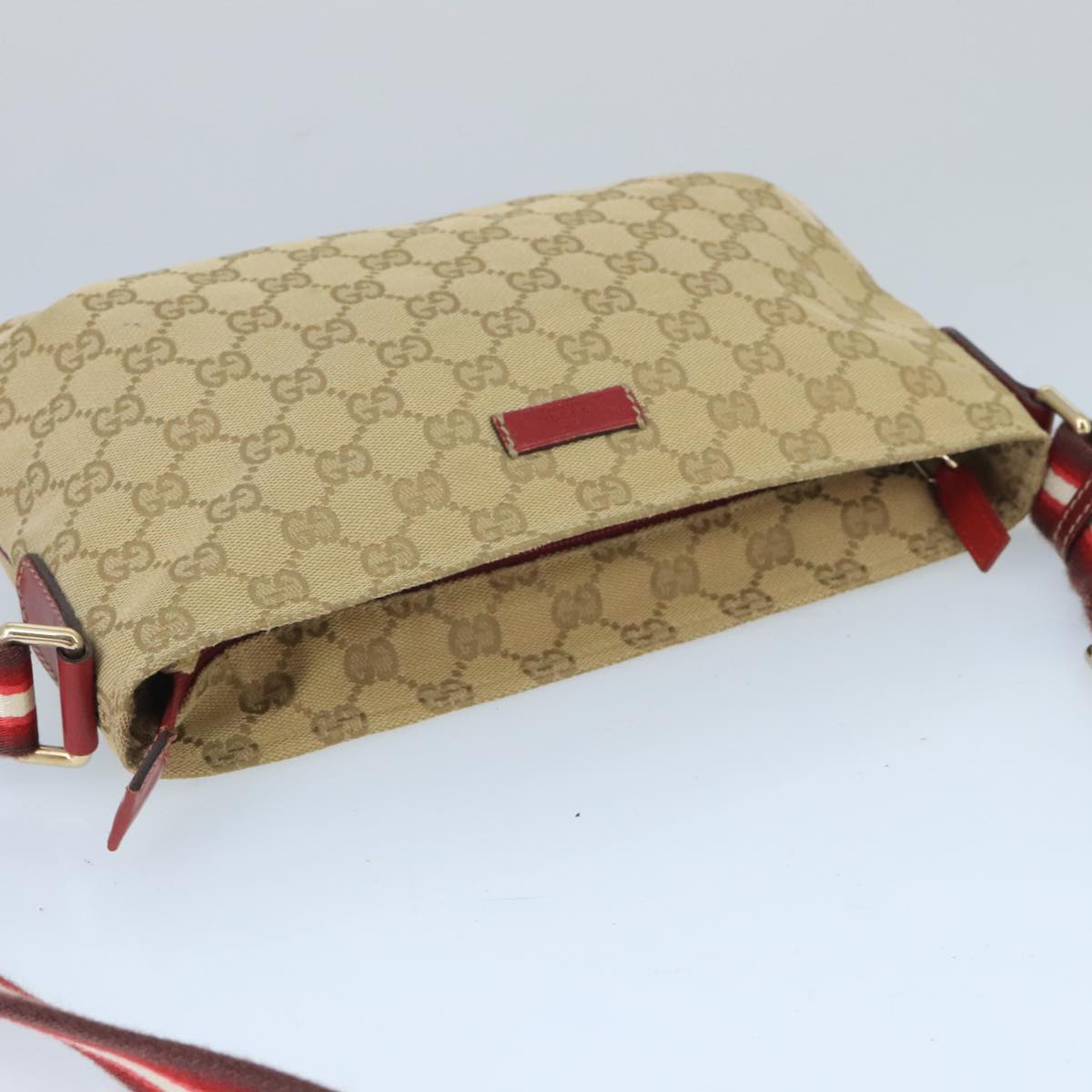 GUCCI GG Canvas Sherry Line Shoulder Bag Beige Wine Red Red 189749 Auth bs19873