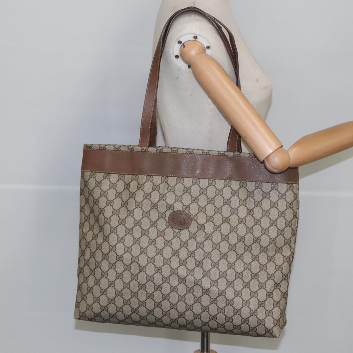 GUCCI GG Supreme Tote Bag PVC Leather Beige 156 02 109 Auth bs19874