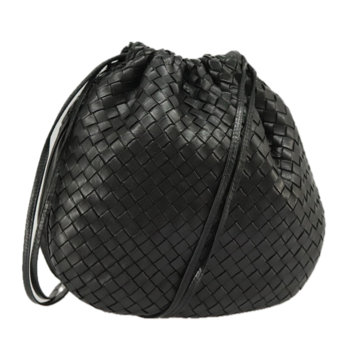 BOTTEGA VENETA INTRECCIATO Shoulder Bag Leather Black Auth bs19879