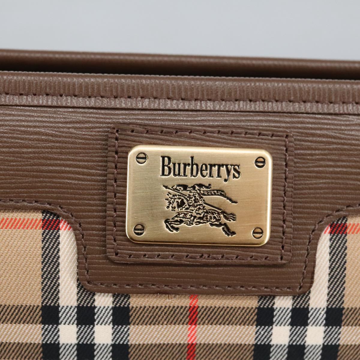 Burberrys Nova Check Clutch Bag Canvas Leather Beige Brown Gold Auth bs19886