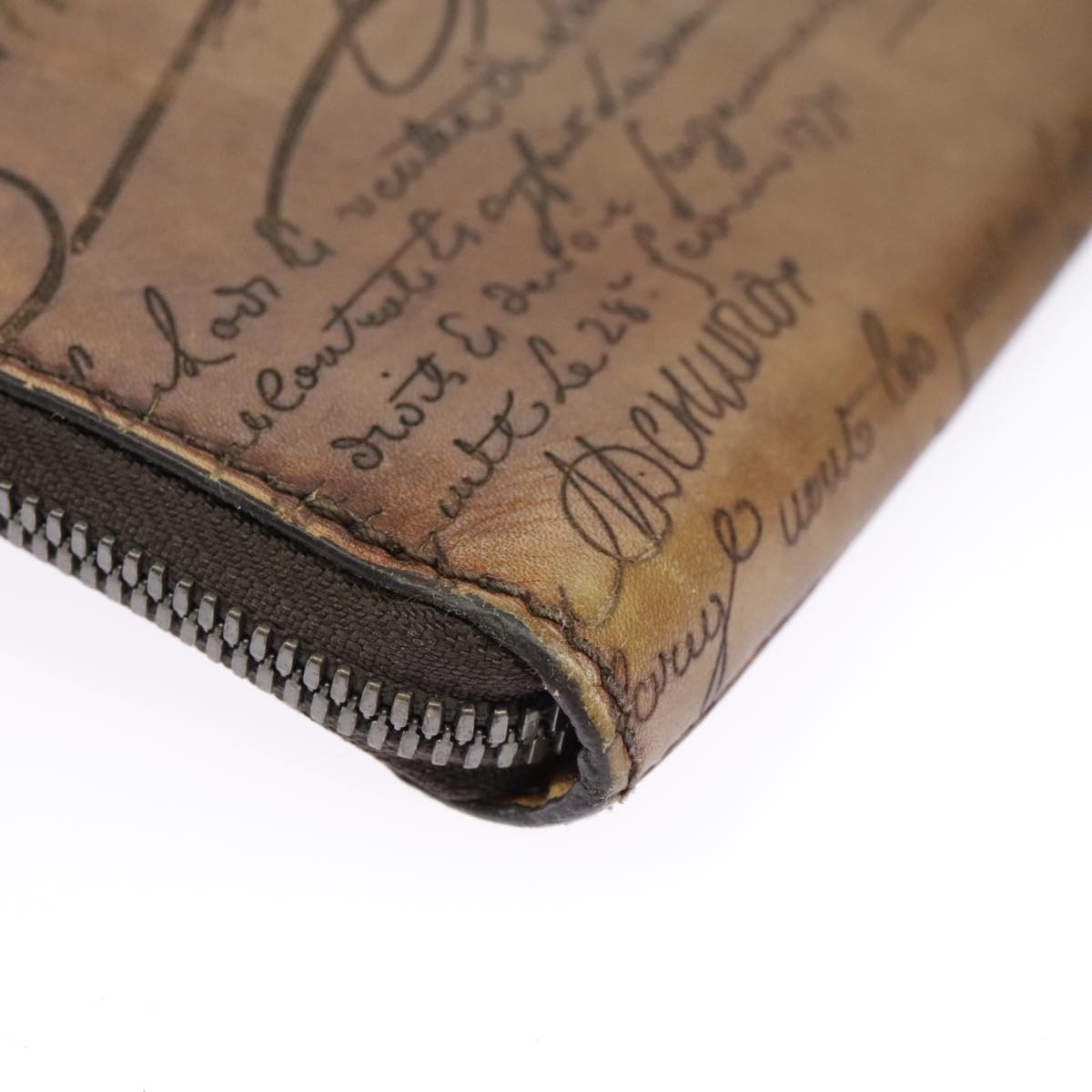 Berluti Calligraphy Clutch Bag Leather Brown Auth bs19901