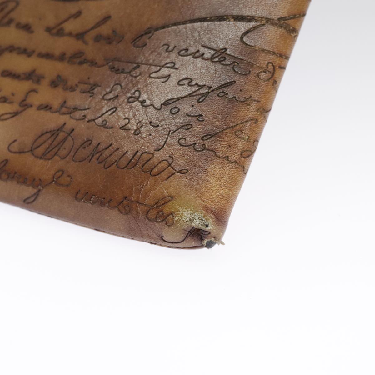 Berluti Calligraphy Clutch Bag Leather Brown Auth bs19901
