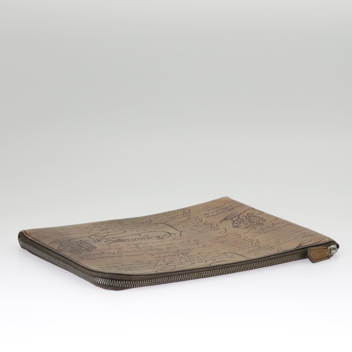 Berluti Calligraphy Clutch Bag Leather Brown Auth bs19901