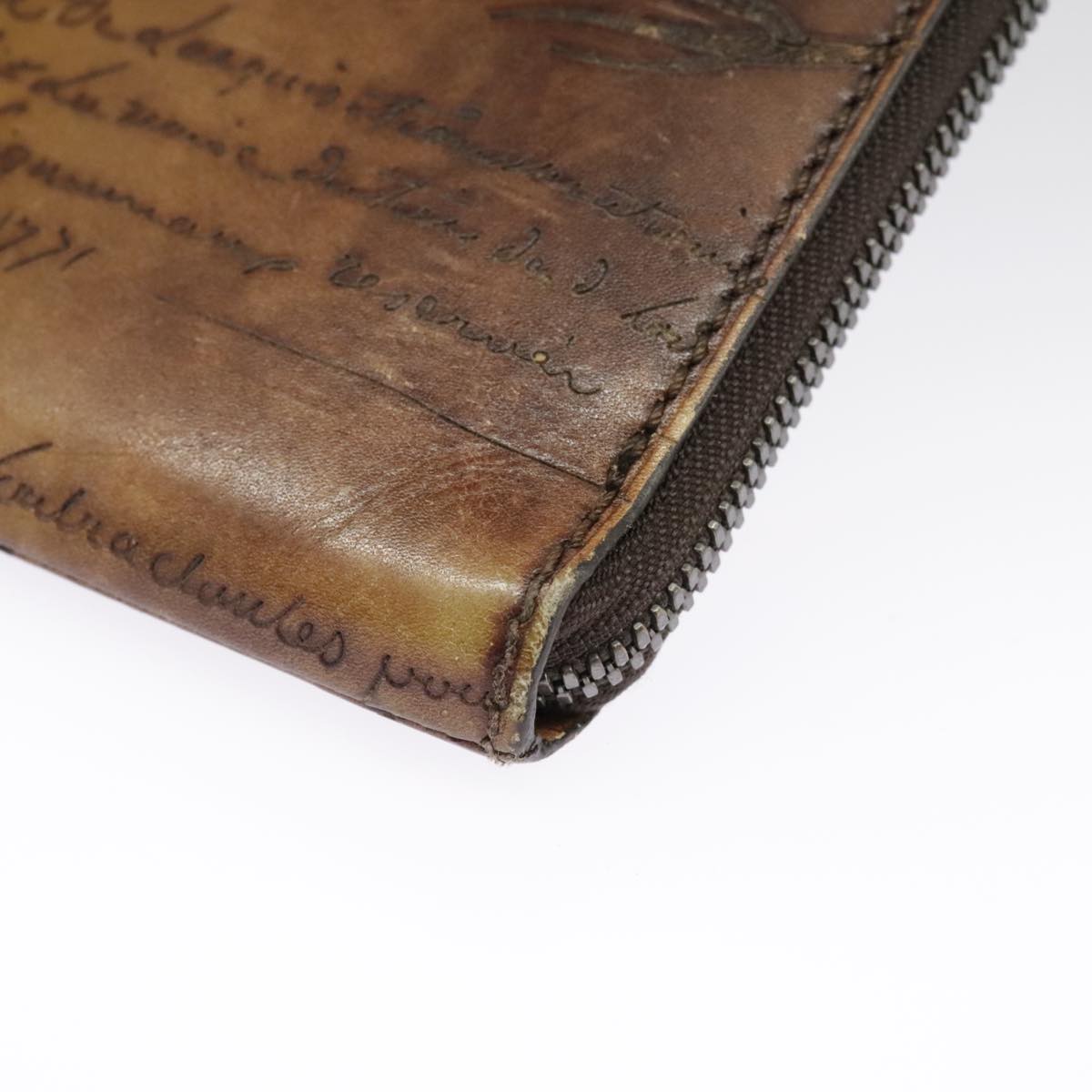 Berluti Calligraphy Clutch Bag Leather Brown Auth bs19901