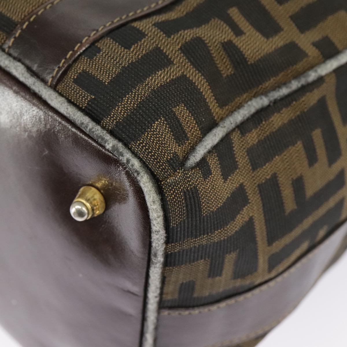 FENDI Zucca Canvas Hand Bag Brown Black Gold Auth bs19936