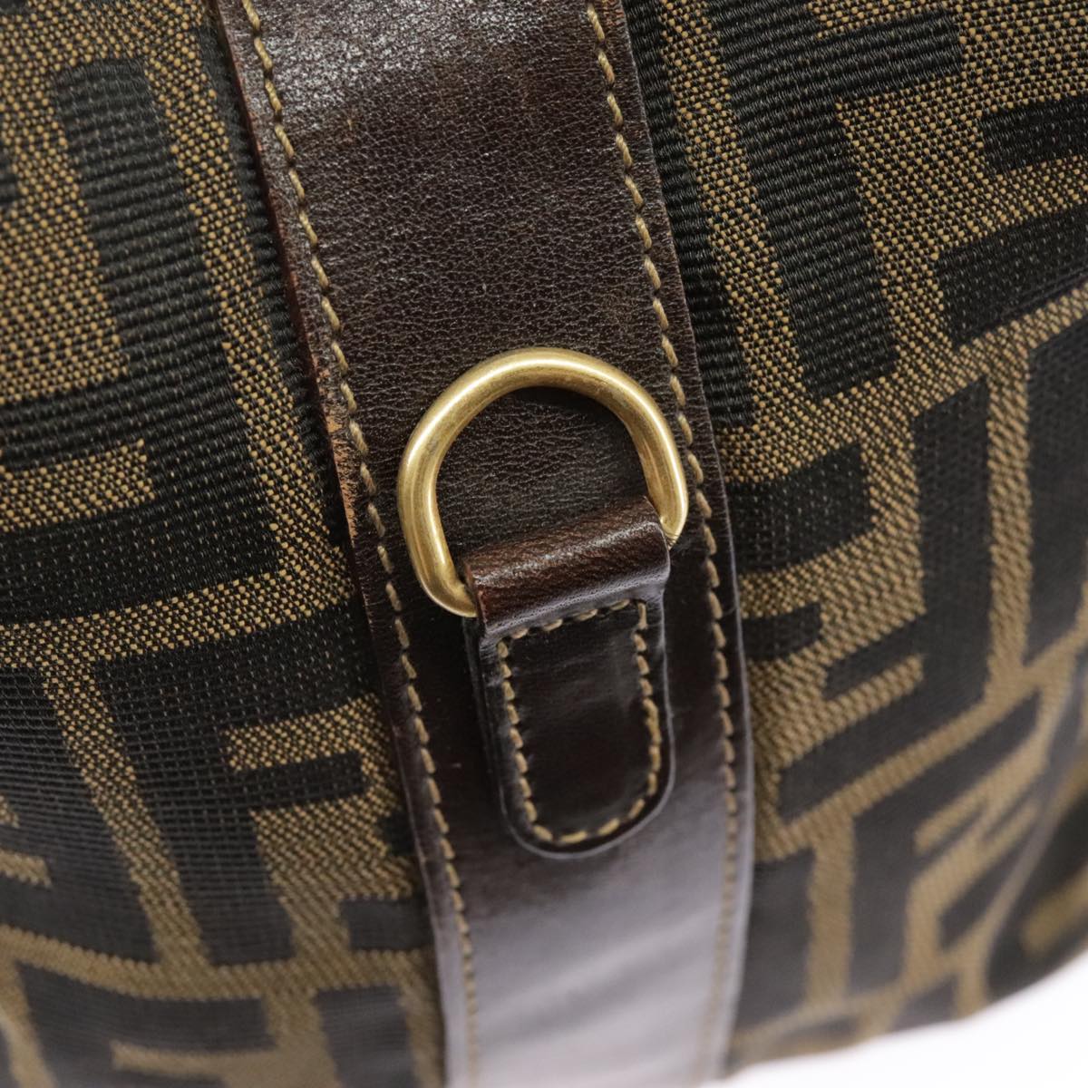 FENDI Zucca Canvas Hand Bag Brown Black Gold Auth bs19936