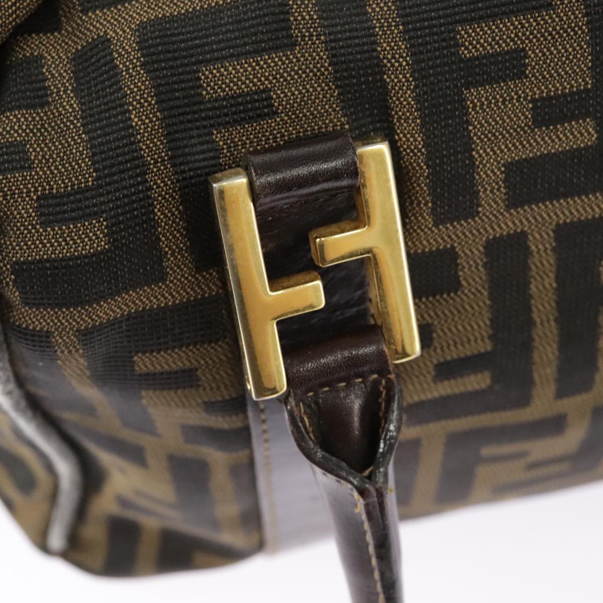 FENDI Zucca Canvas Hand Bag Brown Black Gold Auth bs19936