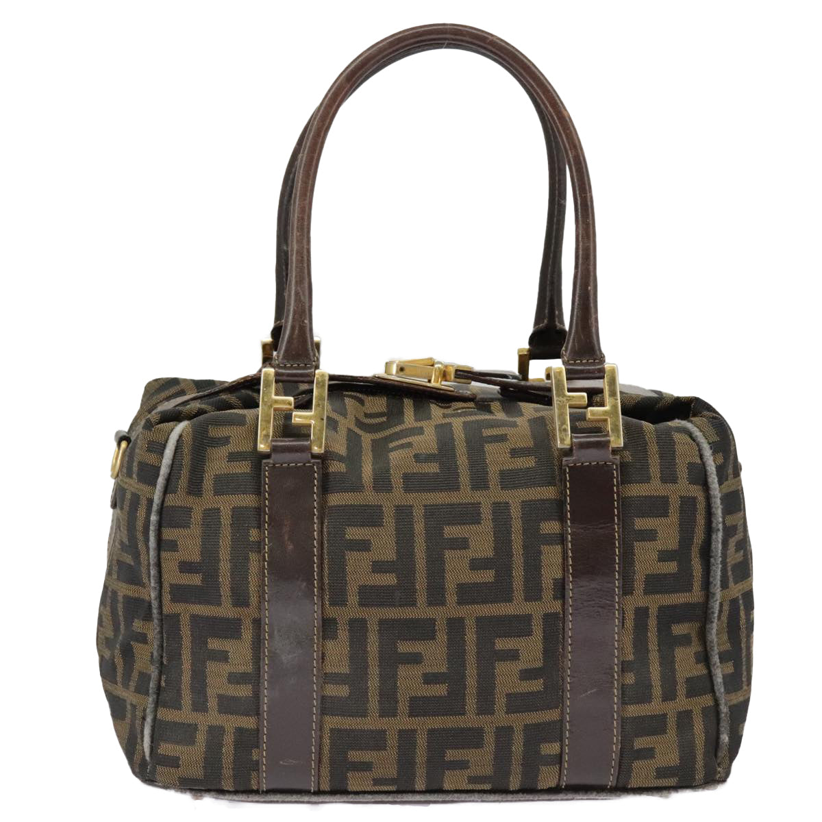 FENDI Zucca Canvas Hand Bag Brown Black Gold Auth bs19936