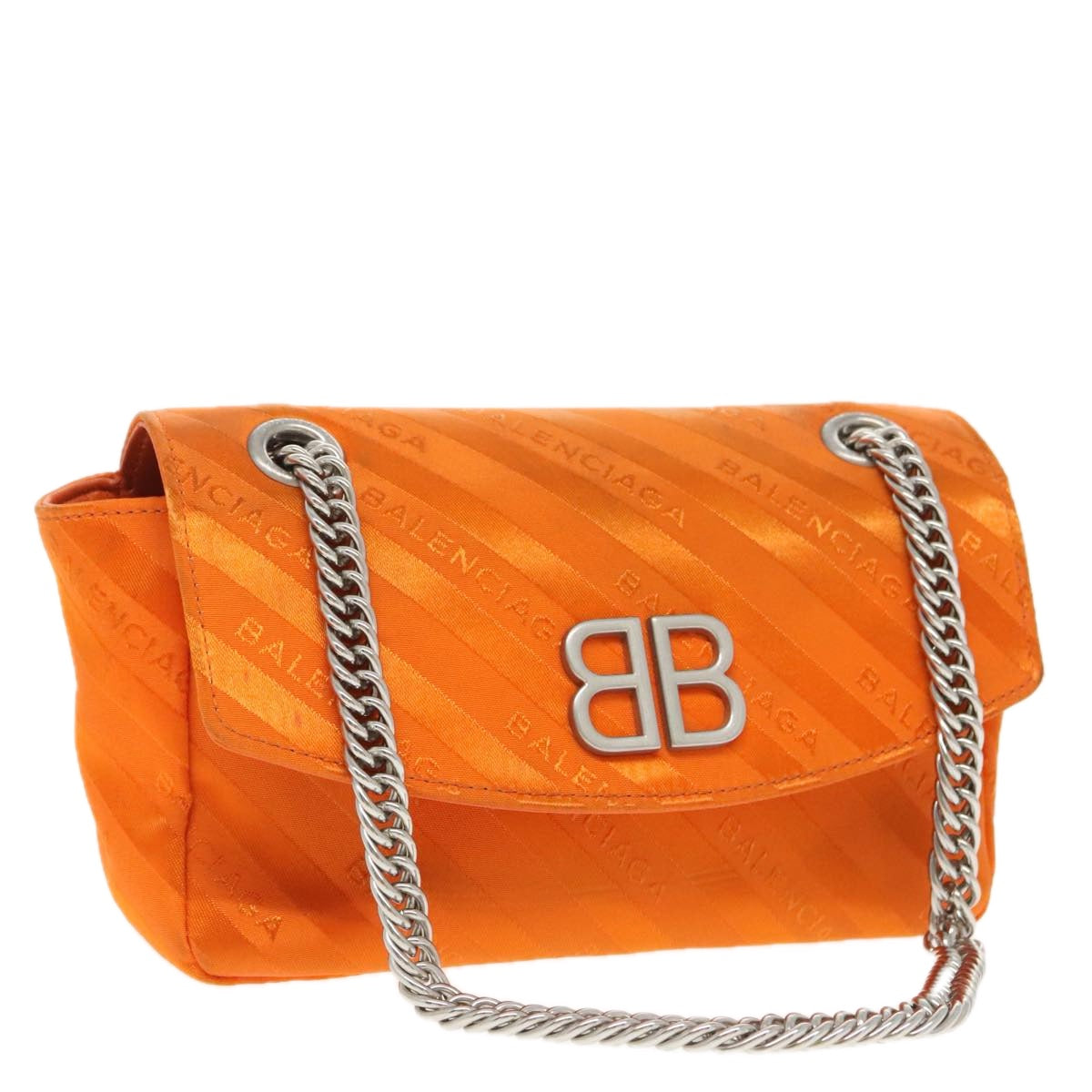 BALENCIAGA Chain BB Round Shoulder Bag Nylon Orange 501681 Auth bs19960