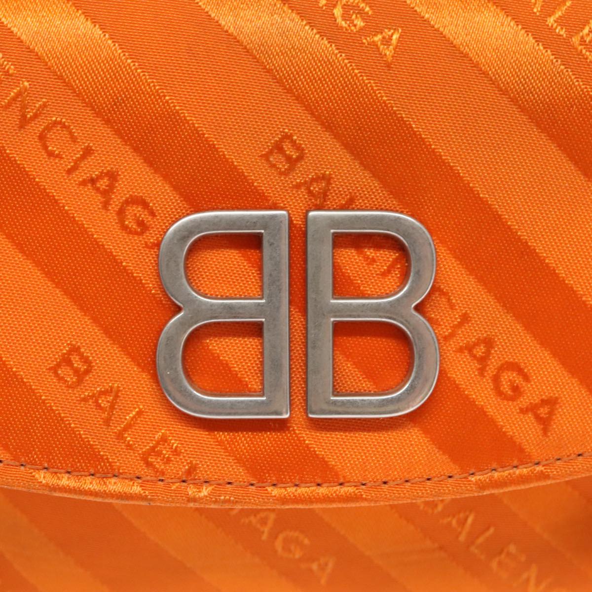 BALENCIAGA Chain BB Round Shoulder Bag Nylon Orange 501681 Auth bs19960