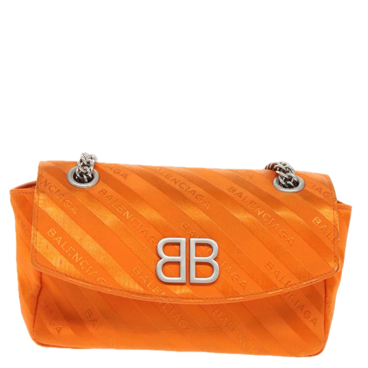 BALENCIAGA Chain BB Round Shoulder Bag Nylon Orange 501681 Auth bs19960