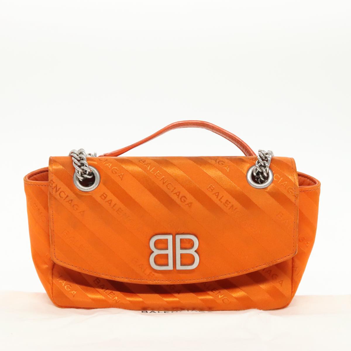 BALENCIAGA Chain BB Round Shoulder Bag Nylon Orange 501681 Auth bs19960