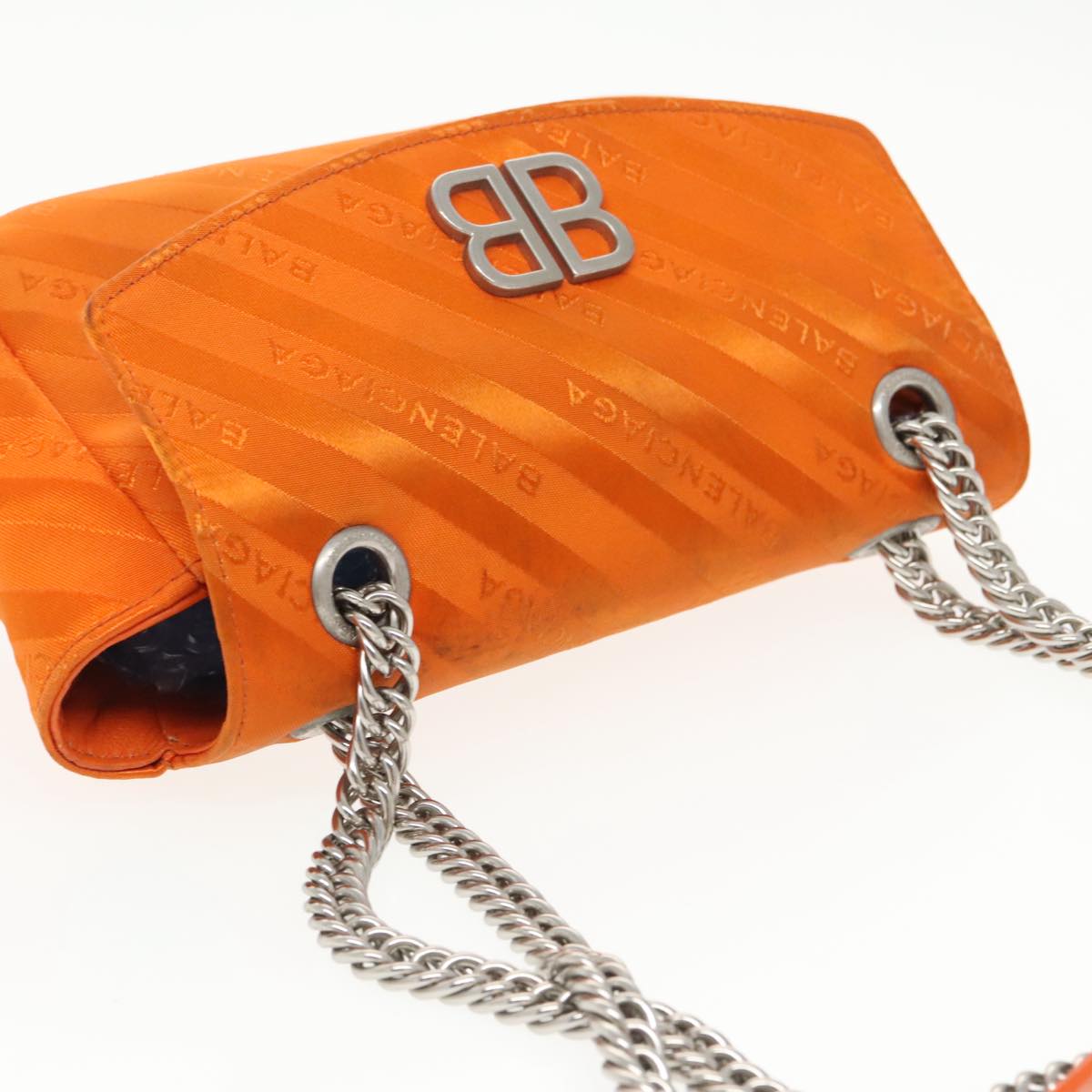 BALENCIAGA Chain BB Round Shoulder Bag Nylon Orange 501681 Auth bs19960