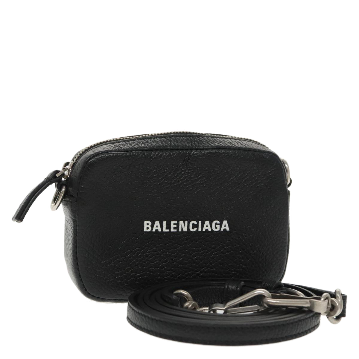 BALENCIAGA Cash Mini Shoulder Bag Leather Black Silver 640539 Auth bs19961