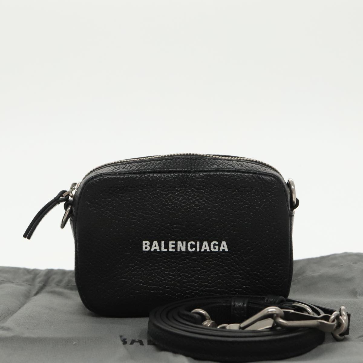 BALENCIAGA Cash Mini Shoulder Bag Leather Black Silver 640539 Auth bs19961