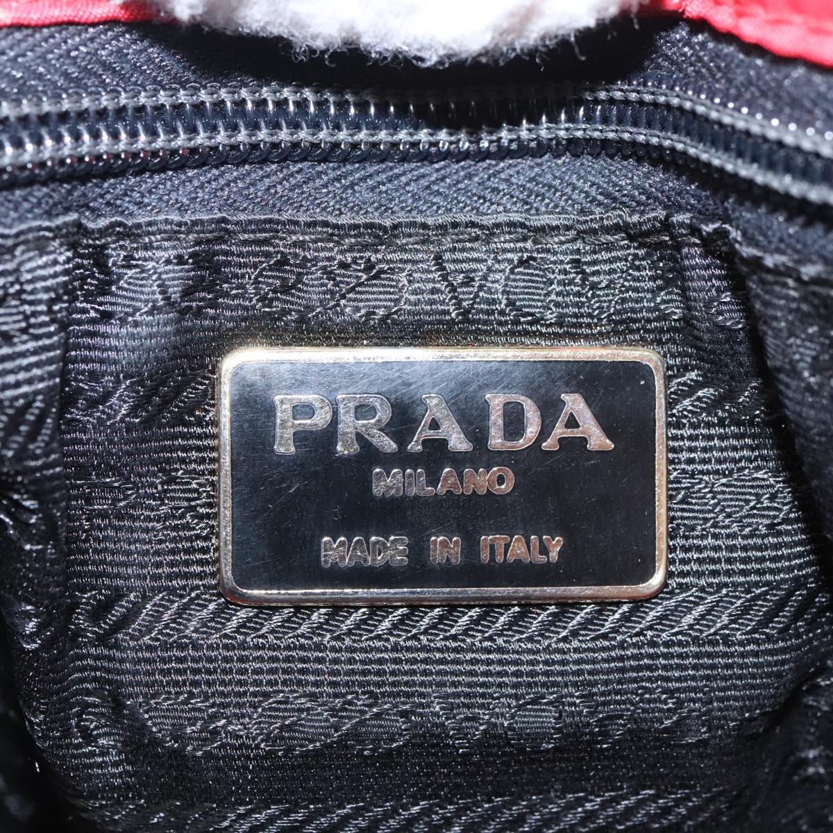 PRADA Chain Shoulder Bag Nylon Red Gold Auth bs19969