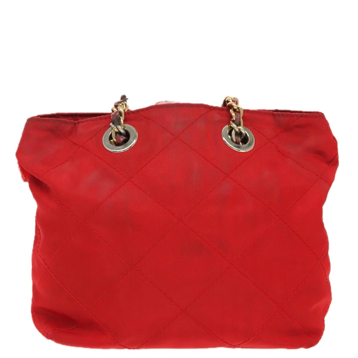 PRADA Chain Shoulder Bag Nylon Red Gold Auth bs19969