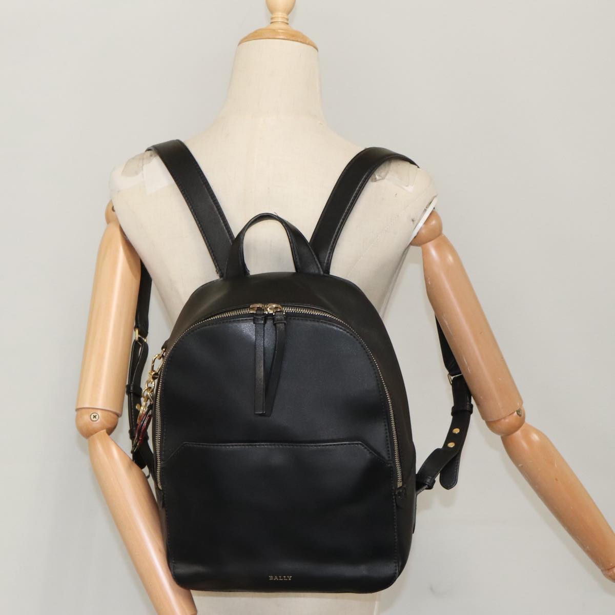 BALLY Backpack Leather Black Gold Auth bs19983