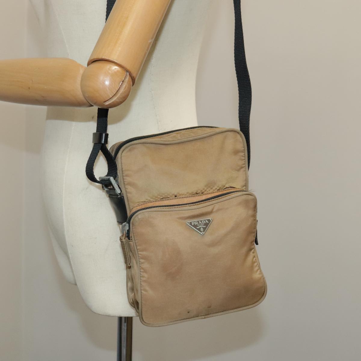 PRADA Shoulder Bag Nylon Beige Auth bs20005