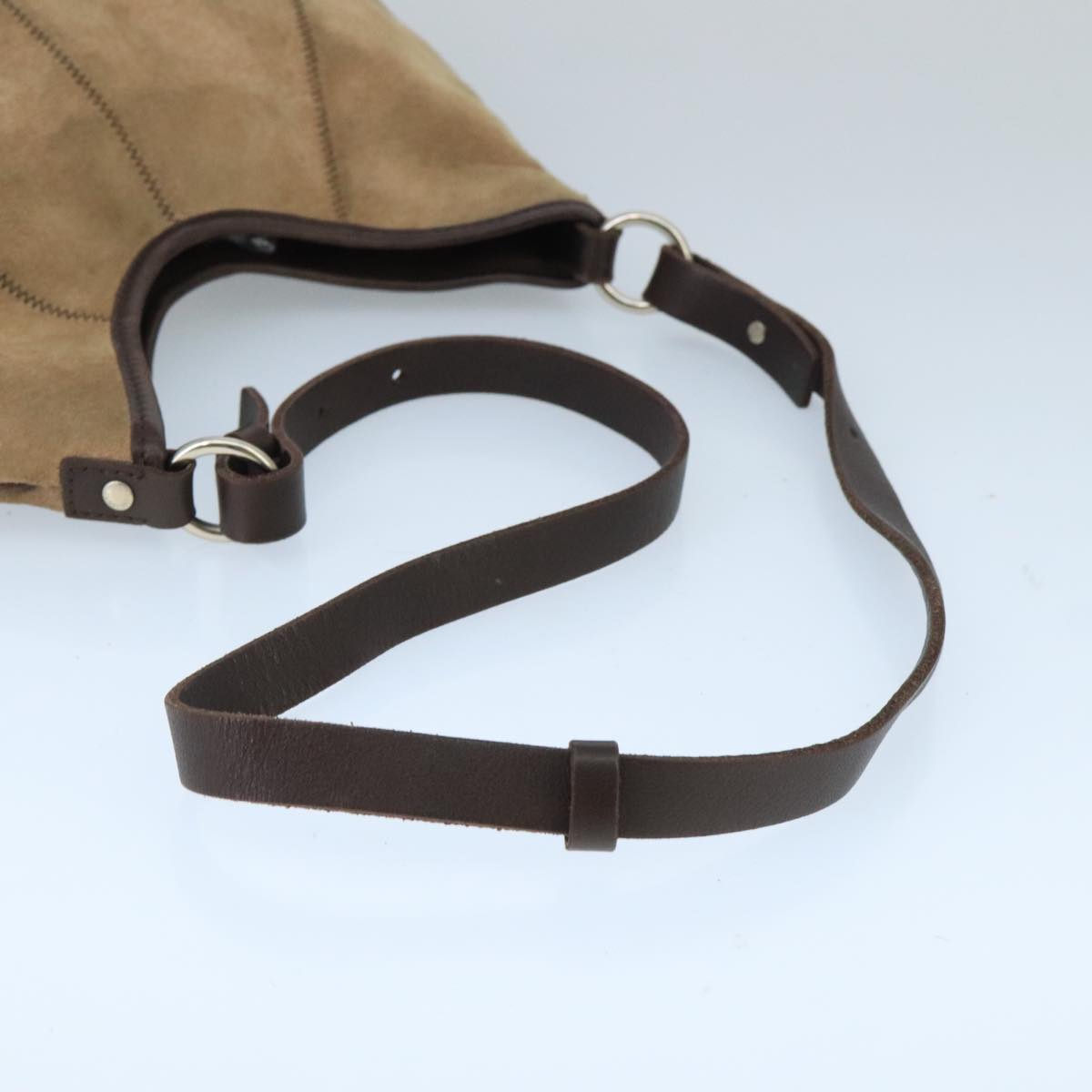 BURBERRY Blue Label Shoulder Bag Suede Brown Silver Auth bs20013