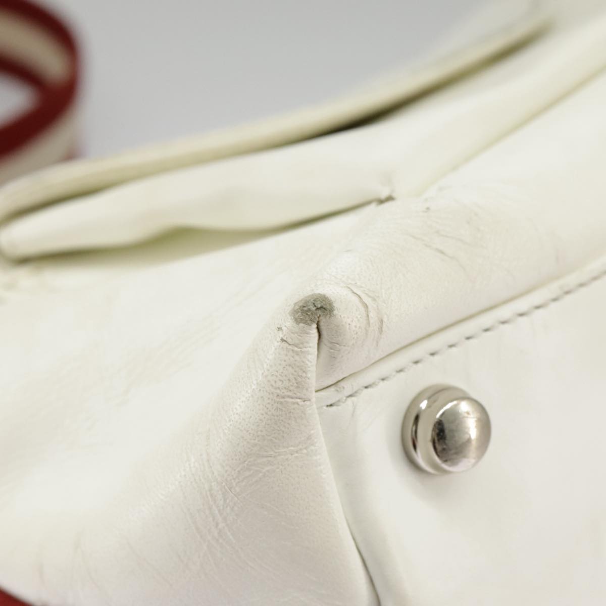 BALLY Shoulder Bag Leather Canvas White Red Silver Auth bs20018