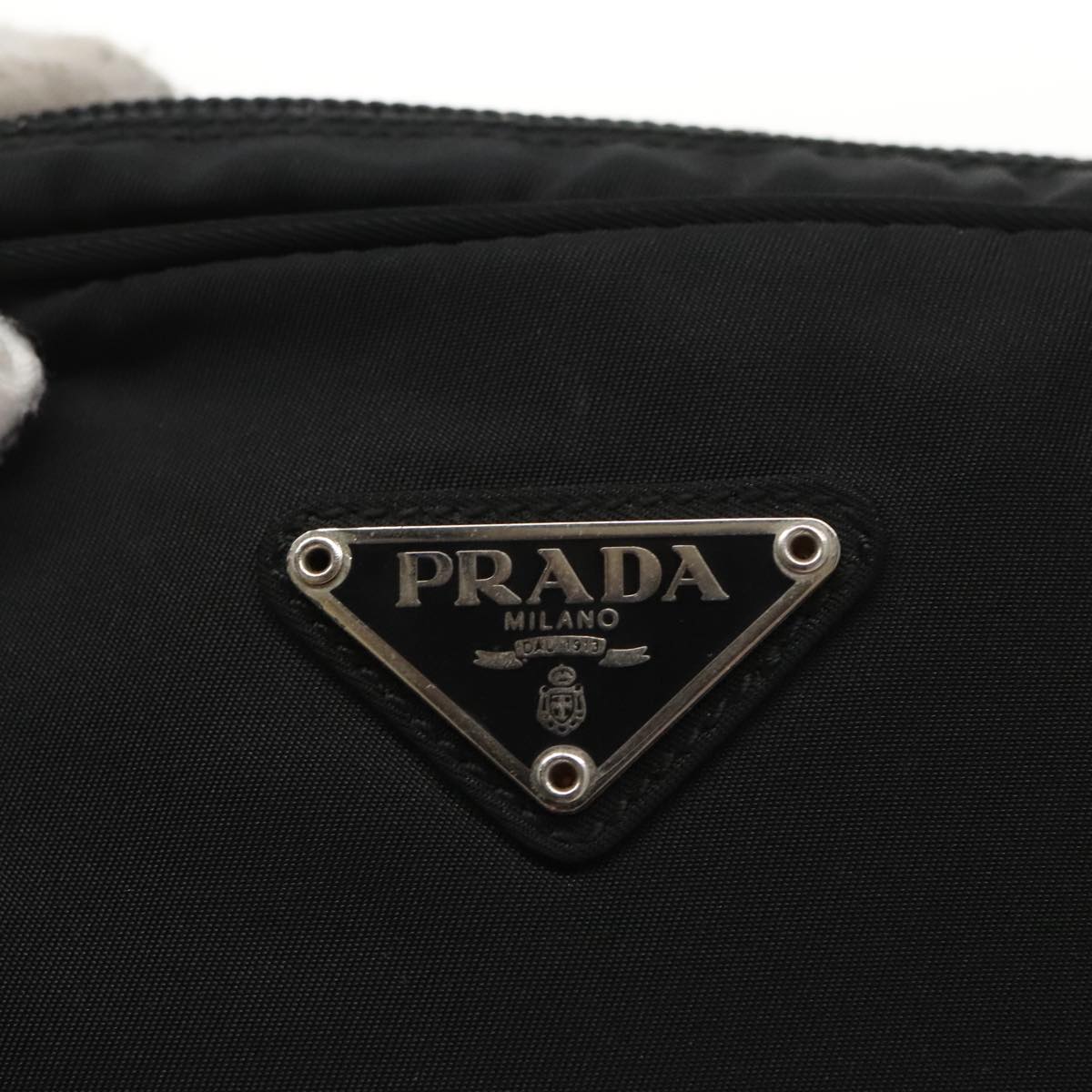 PRADA Pouch Nylon Black Silver Auth bs20040