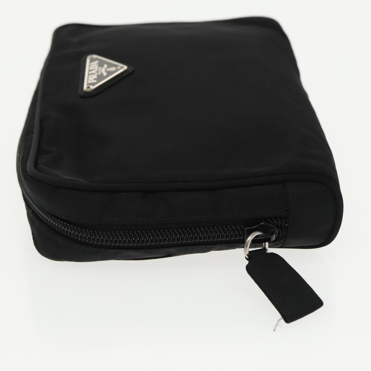 PRADA Pouch Nylon Black Silver Auth bs20040