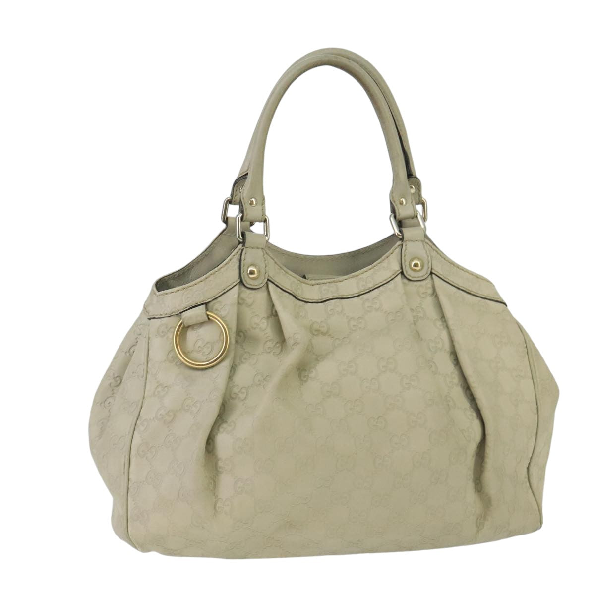 GUCCI GG Canvas Guccissima Sukey Hand Bag White Gold 211944 Auth bs20059