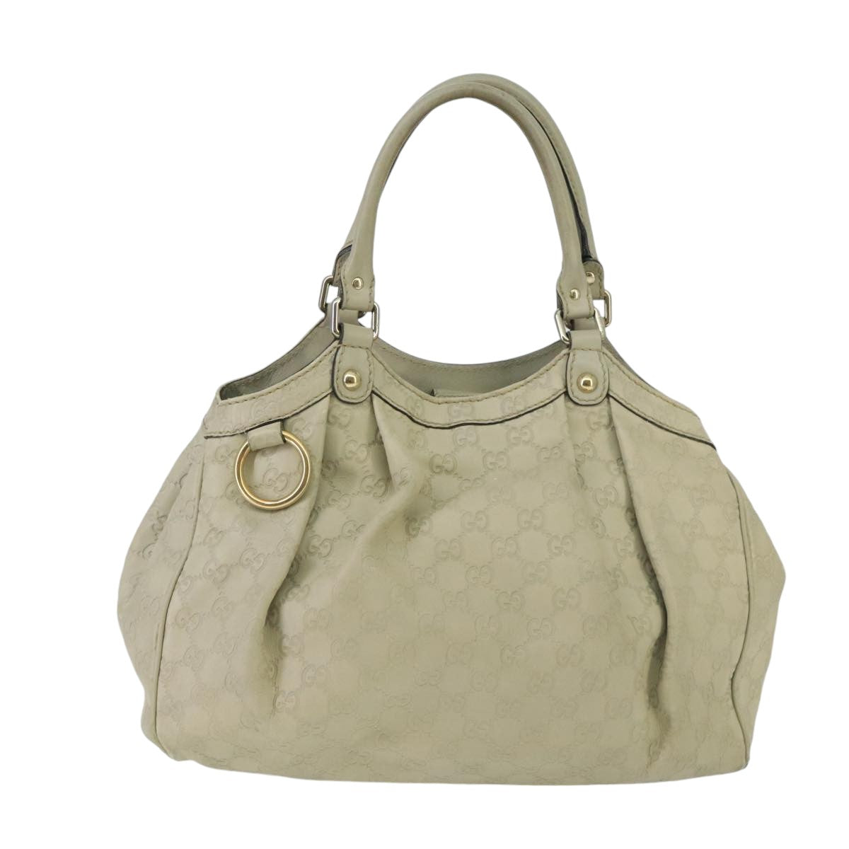 GUCCI GG Canvas Guccissima Sukey Hand Bag White Gold 211944 Auth bs20059