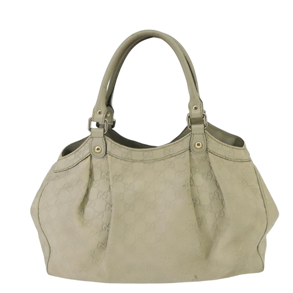 GUCCI GG Canvas Guccissima Sukey Hand Bag White Gold 211944 Auth bs20059