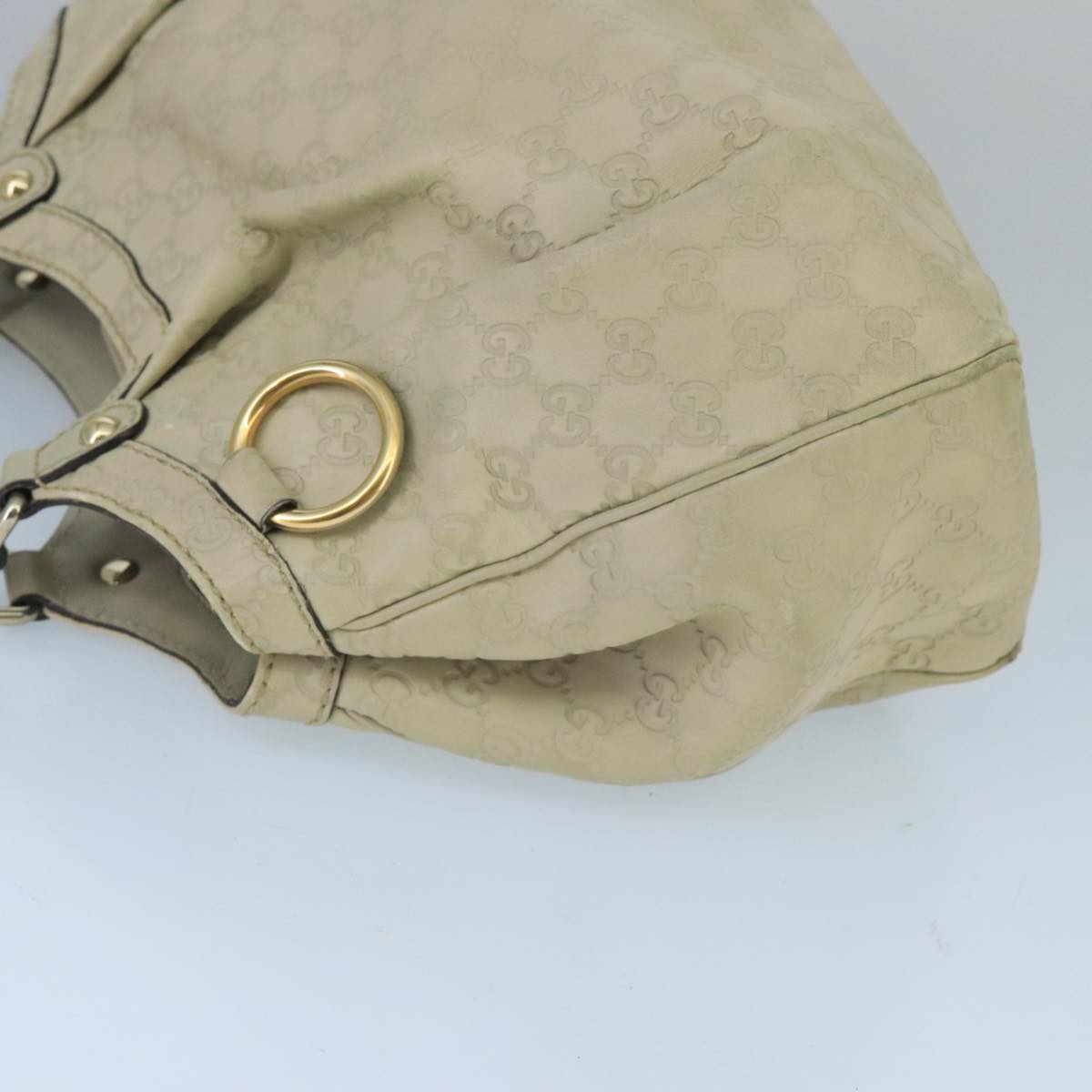 GUCCI GG Canvas Guccissima Sukey Hand Bag White Gold 211944 Auth bs20059