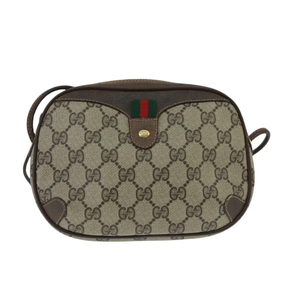 GUCCI GG Supreme Web Sherry Line Shoulder Bag PVC Beige 156 02 066 Auth bs20065