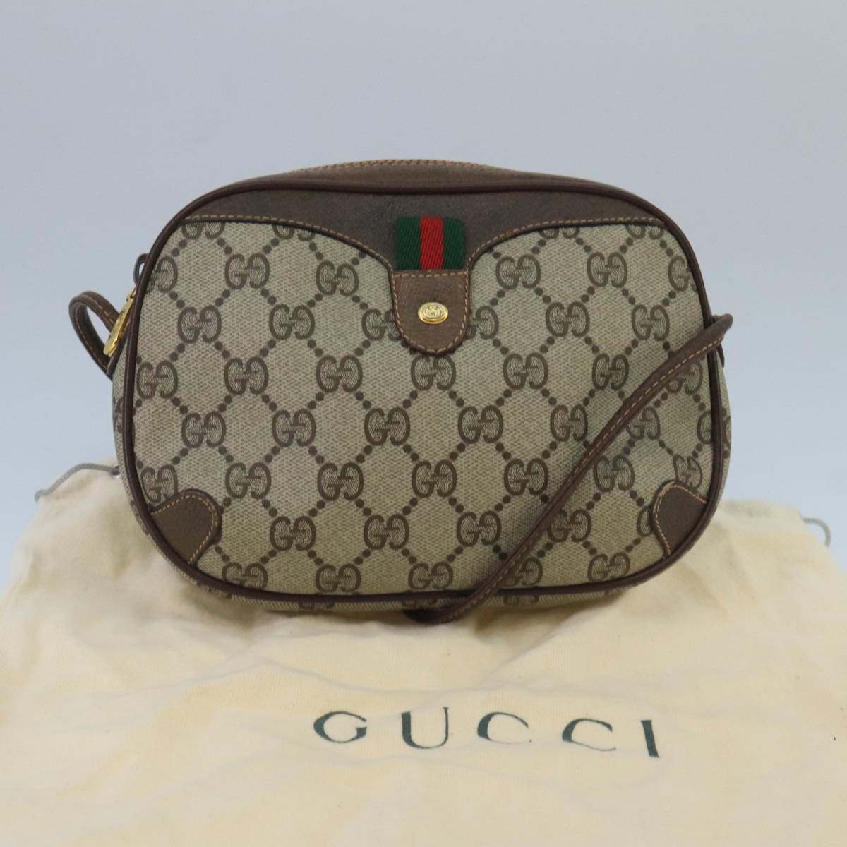 GUCCI GG Supreme Web Sherry Line Shoulder Bag PVC Beige 156 02 066 Auth bs20065