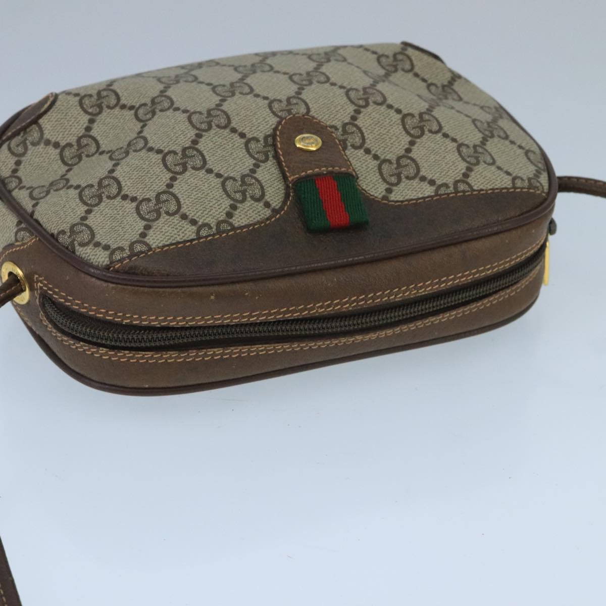 GUCCI GG Supreme Web Sherry Line Shoulder Bag PVC Beige 156 02 066 Auth bs20065