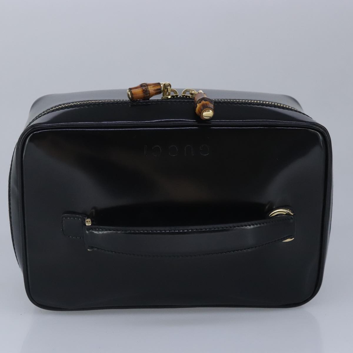 GUCCI Vanity Bamboo Pouch Enamel Black Gold 032 1956 0150 Auth bs20067